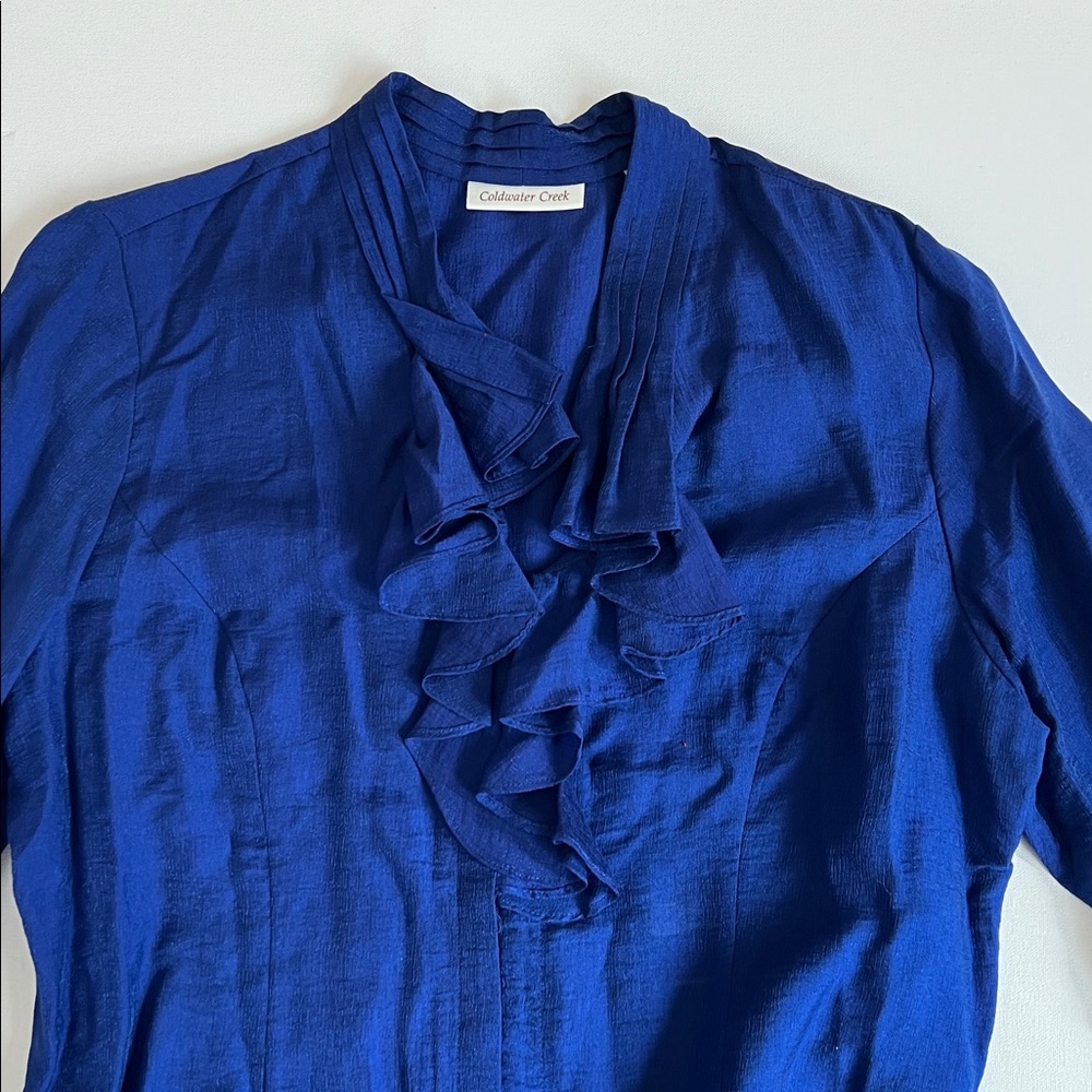 Coldwater Creek Royal Blue Button Down Ruffle Front Blouse - PL - Picture 3 of 10